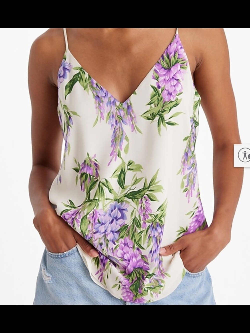 Express Cream Floral V-Neck Cami with Purple & Green Print